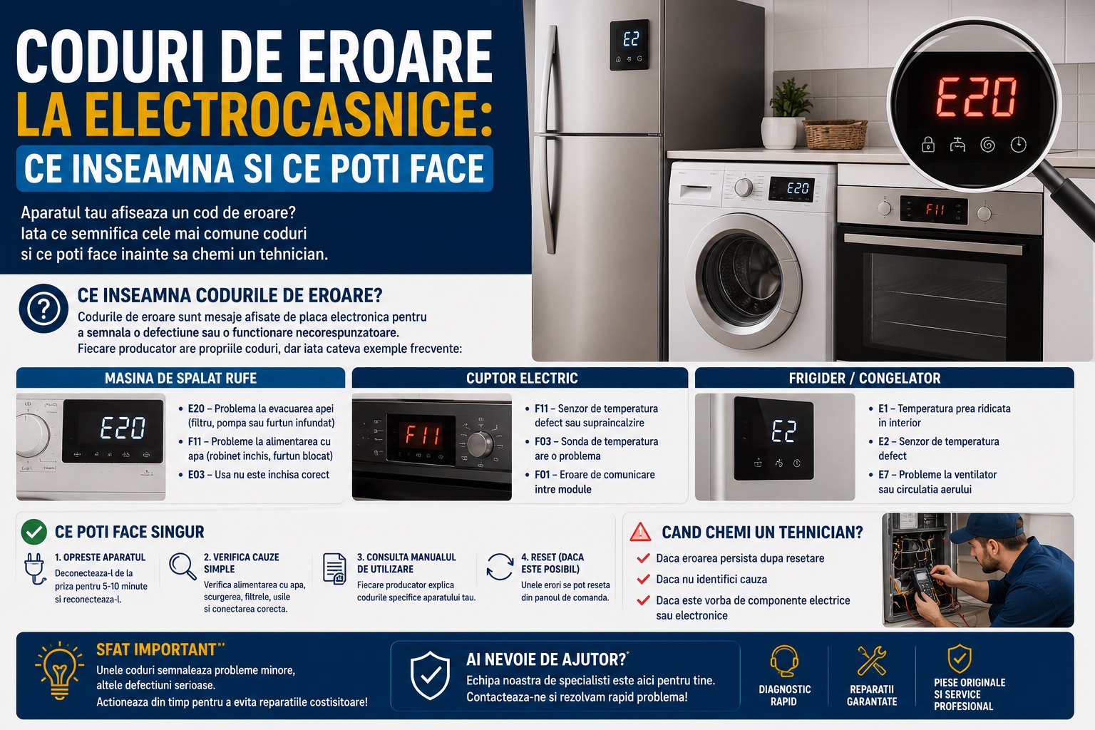 Coduri de eroare la electrocasnice: ce inseamna si ce poti face