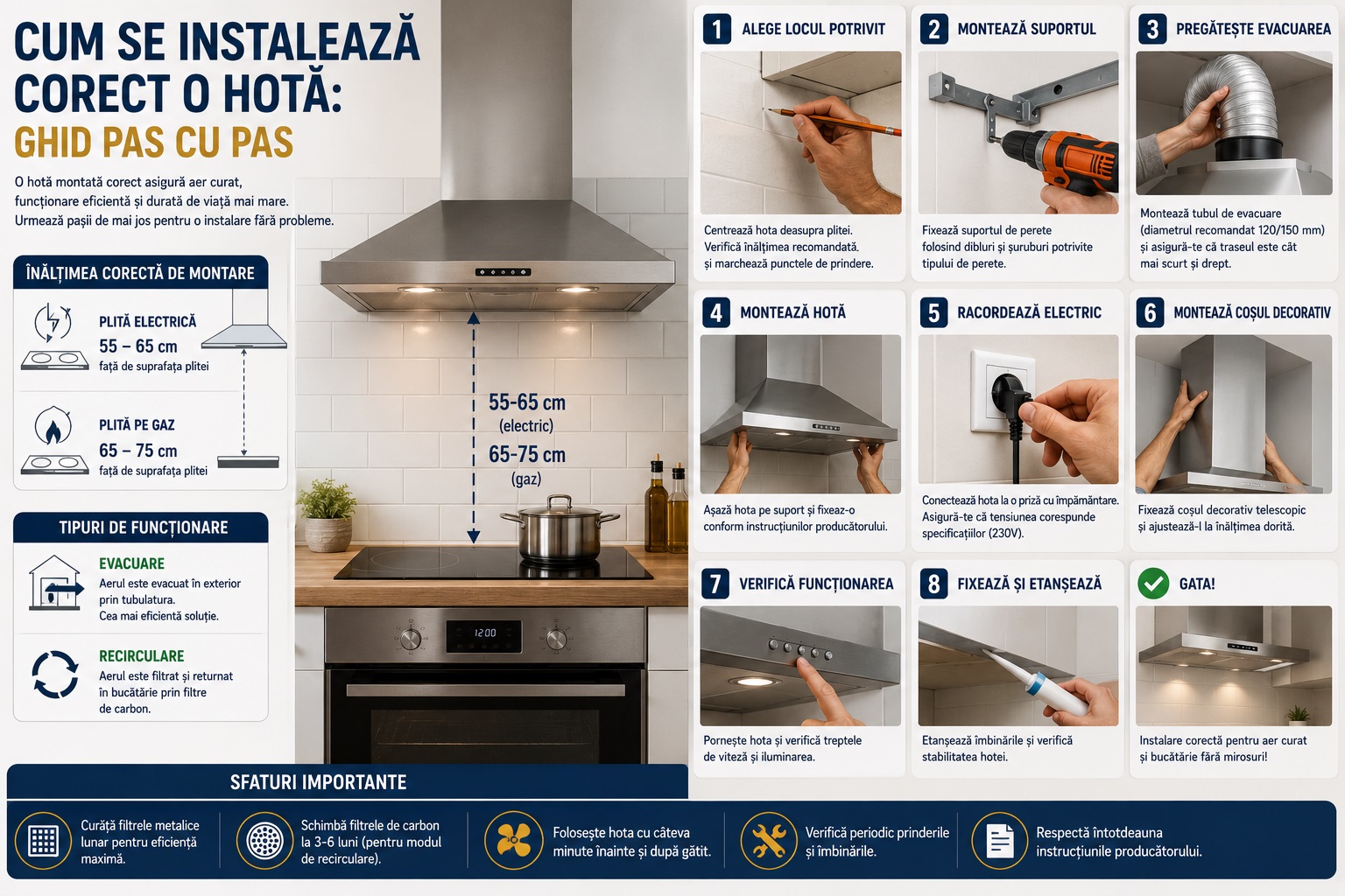 Cum se instaleaza corect o hota: ghid pas cu pas