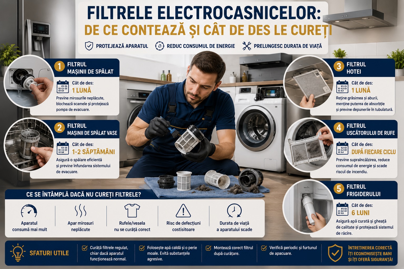 Filtrele electrocasnicelor: de ce conteaza si cat de des le cureti